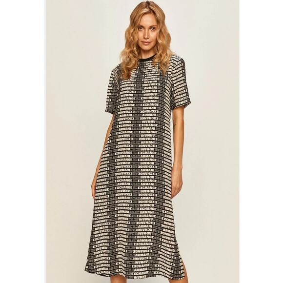 Armani Exchange Midi Dress A|X Women's Logo T Shirt Dress Size 2 EUC Long Black - Picture 2 of 16